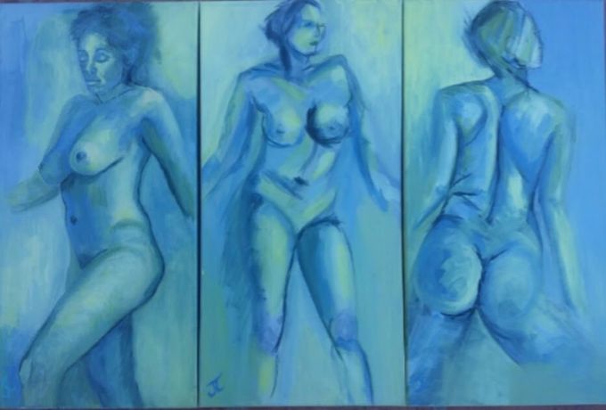 The Three Graces, Tryptych,  3 panels 30 x 60 cms, acrylic  on canvas